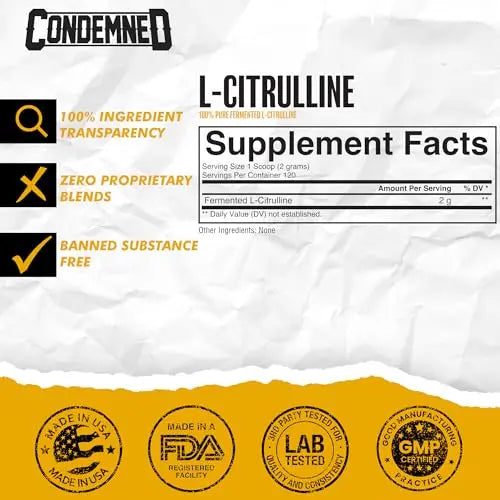 CONDEMNED Labz L-Citrulline Powder - 100% Pure Fermented L-Citrulline - Nitric Oxide CONDEMNED Au supplements