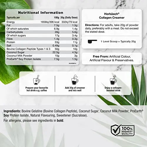 Collagen Creamer for Coffee | Vanilla Flavour | Type 1 & 3 Collagen Peptides Horbäach Au supplements