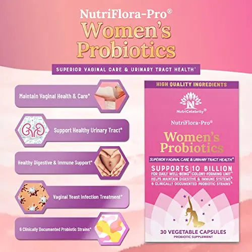 NutriCelebrity NutriFlora-Pro Probiotics for Women - Support Vaginal, Urinary Health (UTI) Nutricelebrity Au supplements