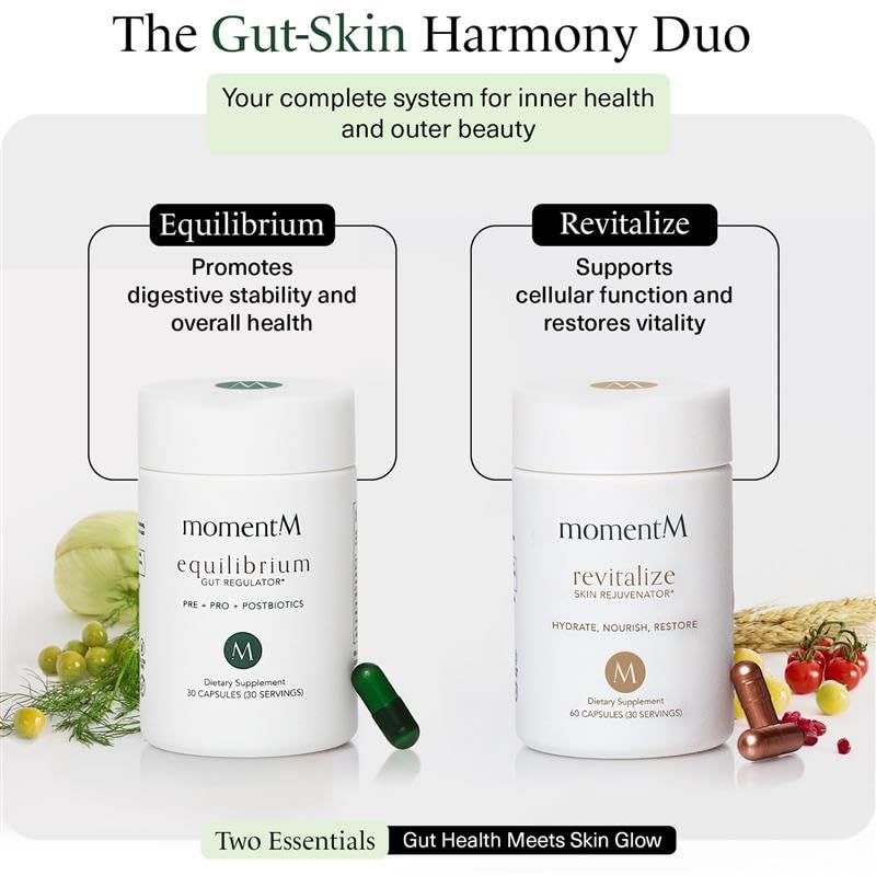 momentM Equilibrium 3-in-1 Probiotics for Women & Men Digestive Health, Prebiotics and Probiotics for Women with HOWARU Strains, Postbiotics & Fennel for Bloat & Gut Health,12.5B CFU, 30 Capsules momentM Au supplements
