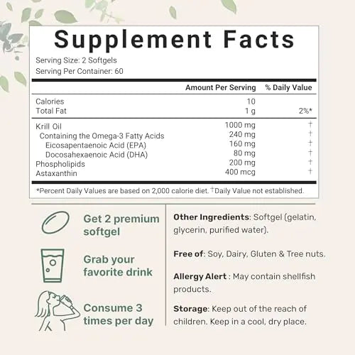 2 Pack Antarctic Krill Oil Supplement, 1000mg Per Serving, 120 Soft-Gels Each Micro Ingredients Au supplements