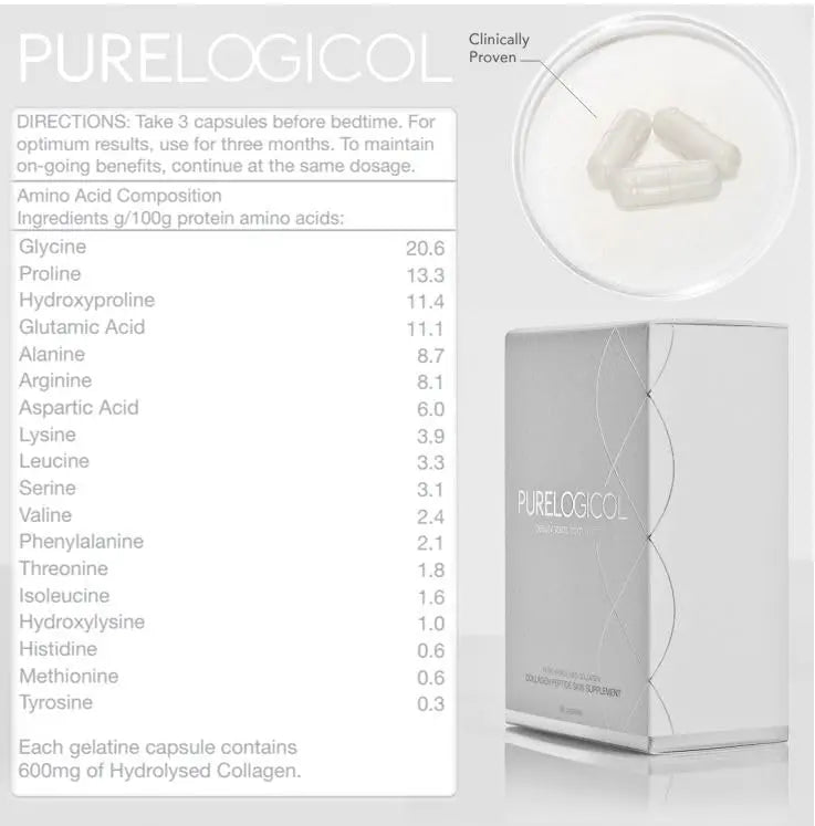Collagen Tablets, Best Hydrolysed Protein Peptide Skin Supplement - 90 x Collagen Capsules x 800mg Purelogicol Au supplements