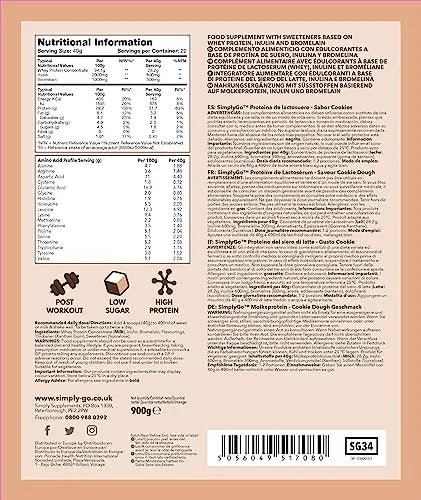 SimplyGo Whey Protein Powder | 900g | Simply Add 30g to Water, Juice or Shakes (Cookie Dough) Simply Supplements Au supplements