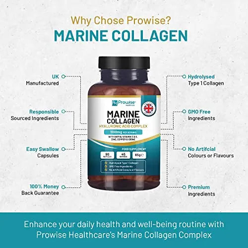 Marine Collagen with Hyaluronic Acid 1100mg | 90 Collagen Capsules High Strength for Women & Men PH PROWISE Healthcare Au supplements
