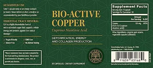 Global Healing Bio-Active Copper Supplement Cu1 - Cuprous Nicotinic Acid Helps Detox Global Healing Center Au supplements