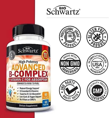 Vitamin B Complex with Vitamin C for Maximum Absorption - Methylcobalamin b12 BioSchwartz Au supplements