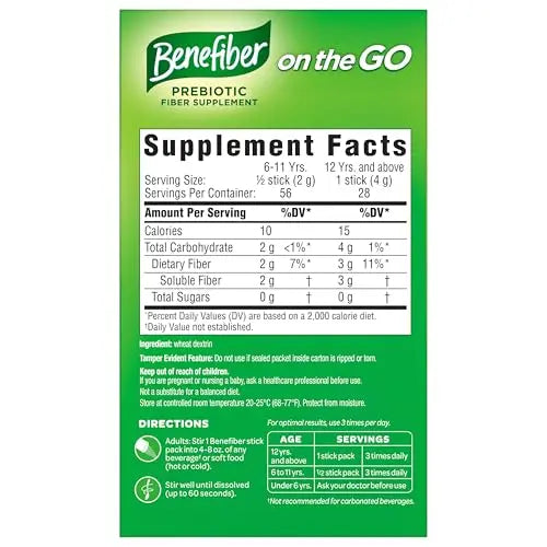 Benefiber On The Go Prebiotic Fiber Supplement Powder for Digestive Health, Daily Fiber, Unflavored - 28 Sticks (3.92 Ounces) Benefiber Au supplements
