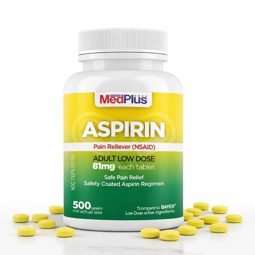 MedPlus Low Dose Aspirin 81 mg - 500 Tablets | Enteric Coated | Pain Reliever for Minor Aches and Pains, Fever Reducer - Made in USA MedPlus Au supplements