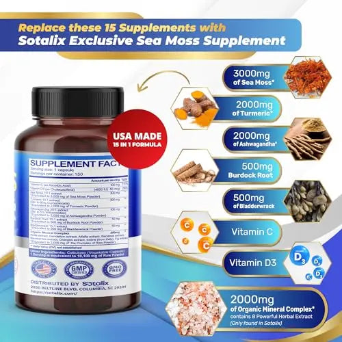 Sotalix Sea Moss Capsule 10100mg with Ashwagandha, Burdock Root, Bladderwrack SOTALIX SUPPLEMENT Au supplements