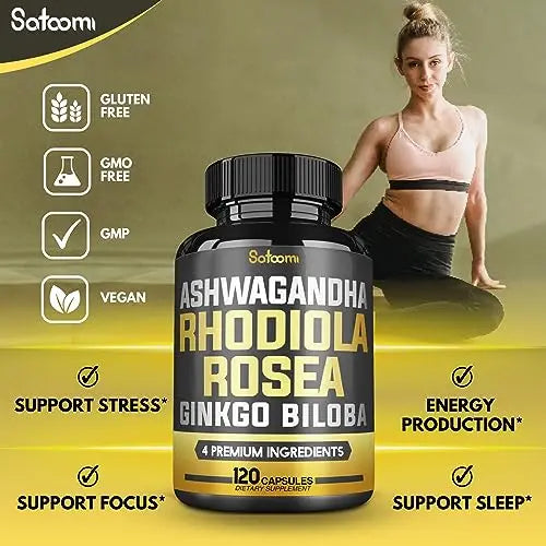 6050mg Rhodiola Rosea Supplement with Ashwagandha Root, Ginkgo Biloba & Black Pepper Satoomi Au supplements