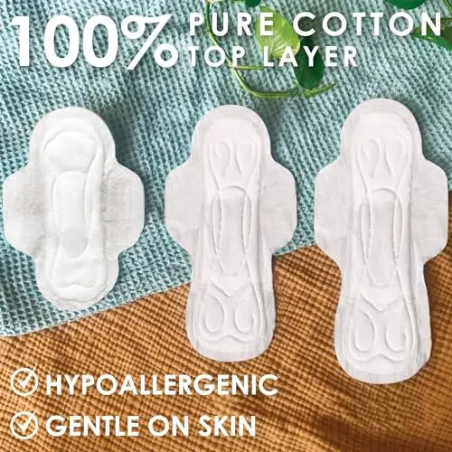 L. Pure Cotton Topsheet Pads for Women, Regular Absorbency, Ultra Thin Pads with Wings L. Au supplements
