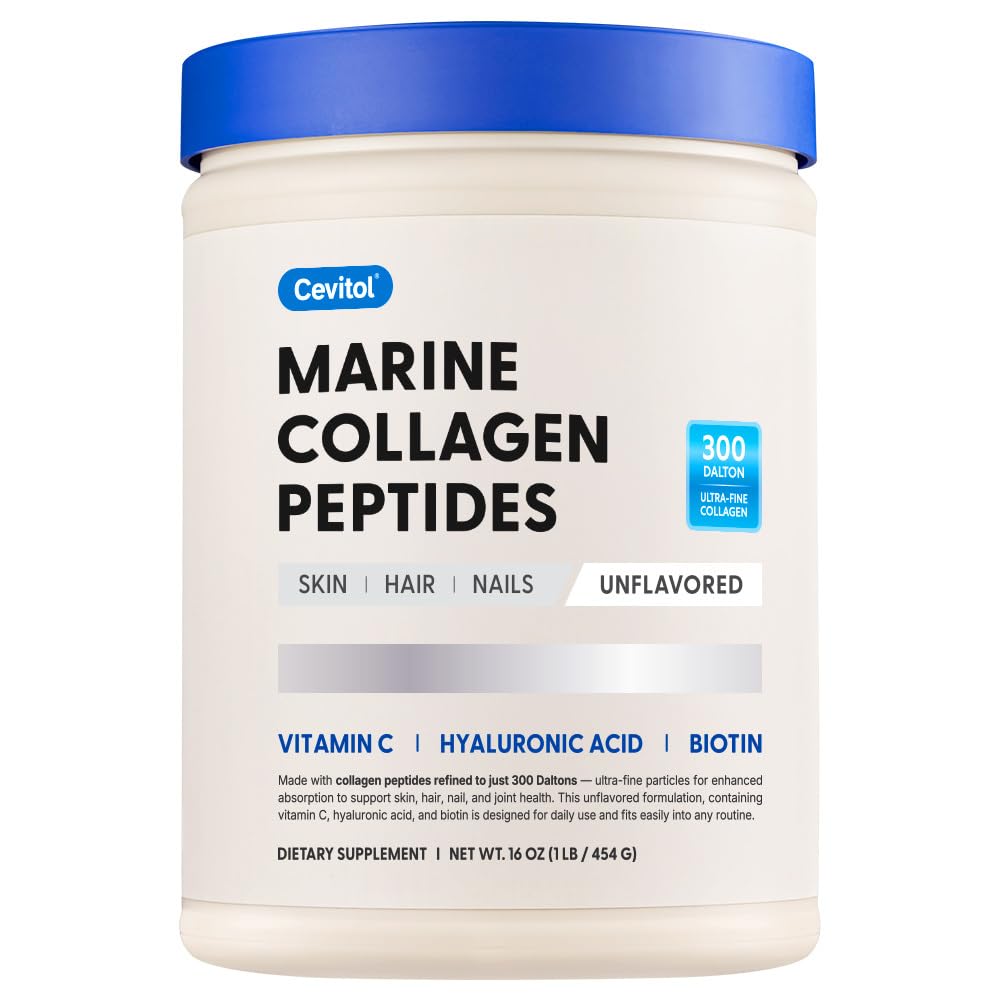 Cevitol Marine Collagen Peptides - Hydrolyzed Ultra-fine Collagen Powder for Women & Men, Hyaluronic Acid, Biotin, Vitamin C, for Skin, Hair, Nails, Joints