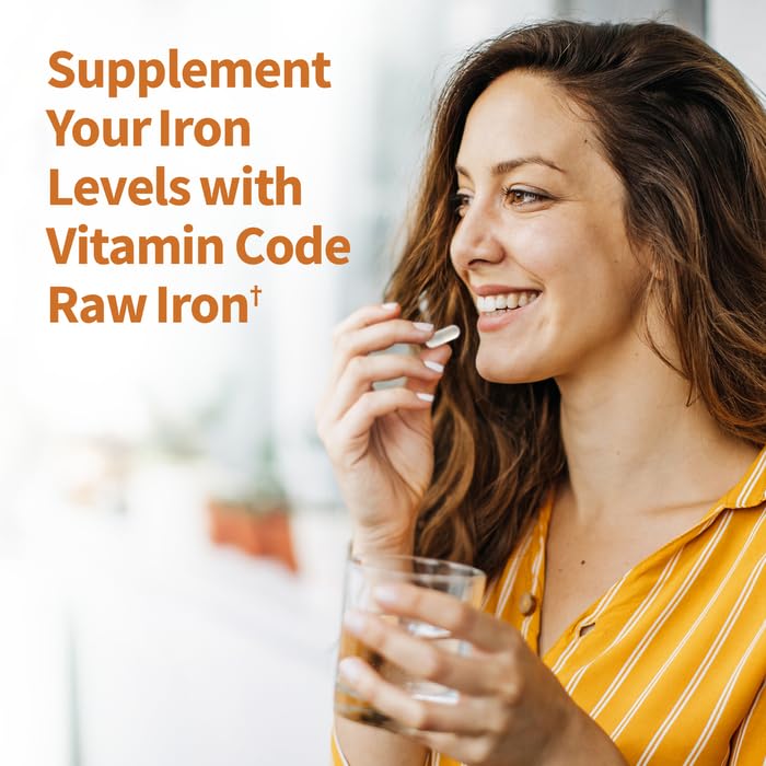 Garden of Life Vitamin Code Raw Iron Supplement - 30 Vegan Capsules, 22mg Once Daily Iron, Vitamins C, B12, Folate, Fruit, Veggies & Probiotics, Iron Supplements for Women