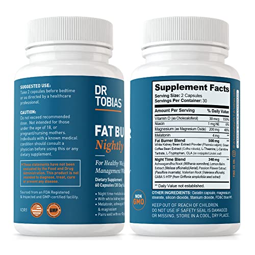 Dr. Tobias Fat Burner Nightly, Night Time Metabolic Support with White Kidney Bean Extract Dr. Tobias Au supplements
