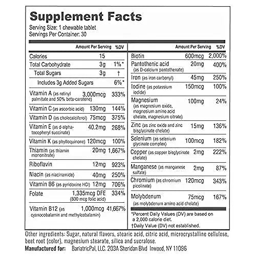 BariatricPal 30-Day Bariatric Vitamin Bundle (Multivitamin ONE 1 per Day! Chewable with 45mg Iron - Mixed Berry and Calcium Citrate Soft Chews 500mg with Probiotics - Orange Creamsicle) BariatricPal Au supplements