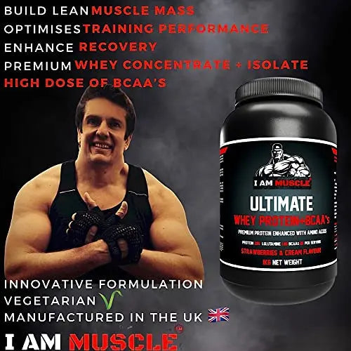 Ultimate Whey Protein + BCAA’s Powder, Premium High Protein Isolate, Enhance Lean Muscle Mass and Recovery, 1kg I AM MUSCLE Au supplements
