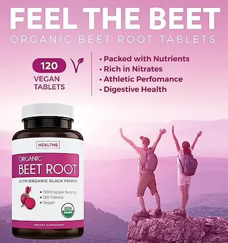 USDA Organic Beet Root Powder (120 Tablets) 1350mg Beets Per Serving with Black Pepper Healths Harmony Au supplements
