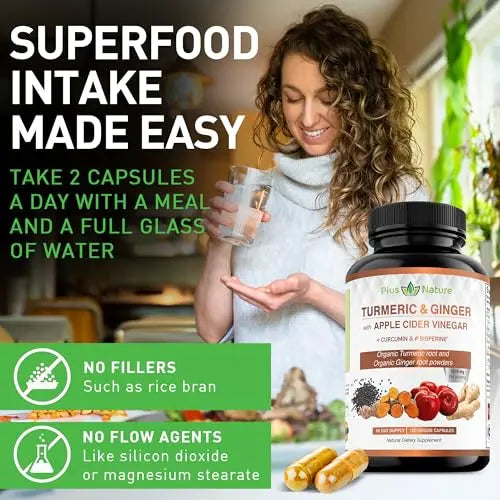 PIUS NATURE Turmeric Curcumin and Ginger with Apple Cider Vinegar, USDA Organic PIUS NATURE Au supplements
