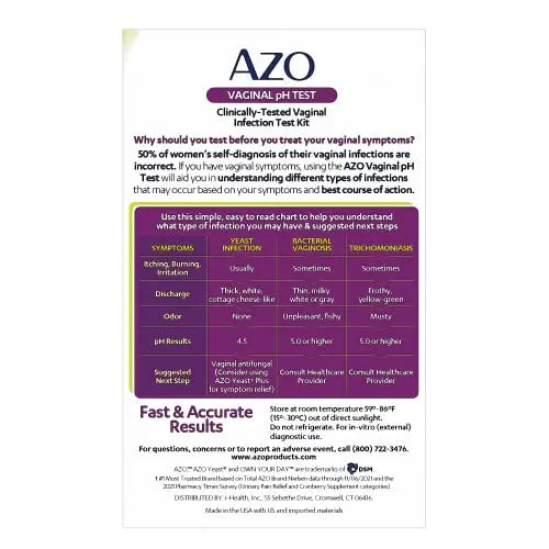 AZO Vaginal pH Test Kit, Clinically-Tested Vaginal Infection Test Kit, Fast & Accurate Results AZO Au supplements
