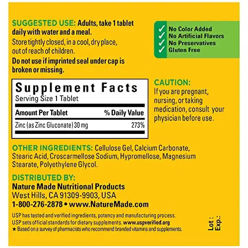 Nature Made Zinc 30 mg, Dietary Supplement for Immune Health and Antioxidant Support Nature Made Au supplements