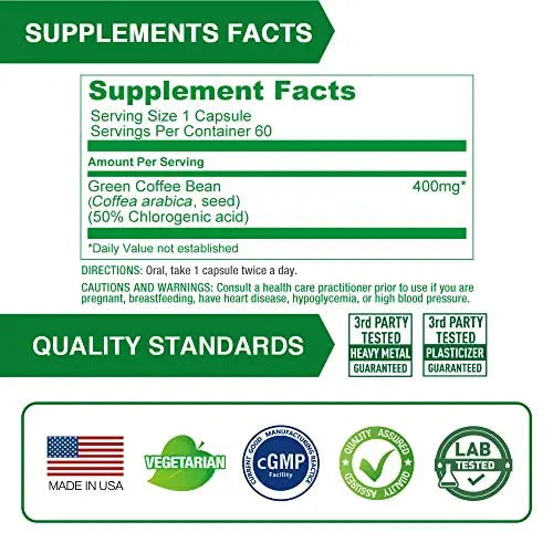 Lovita High-Potency Green Coffee Extract: 1600mg Equivalent, 50% Chlorogenic Acid Lovita Au supplements
