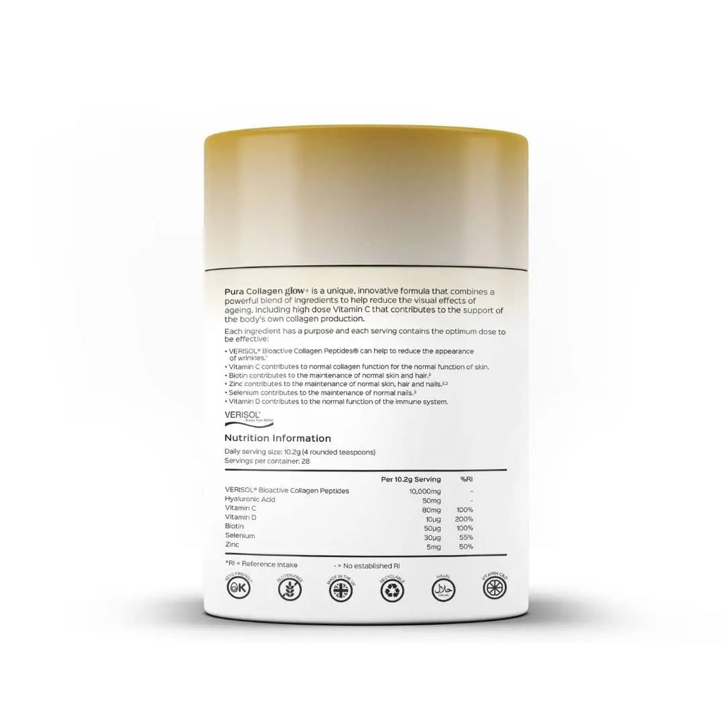 Pura Collagen Powdered Supplement Glow+, 10,000mg Hydrolysed Peptides, Hyaluronic Acid, Vitamins & Minerals, 28 Servings, 284 g Pura Collagen Au supplements
