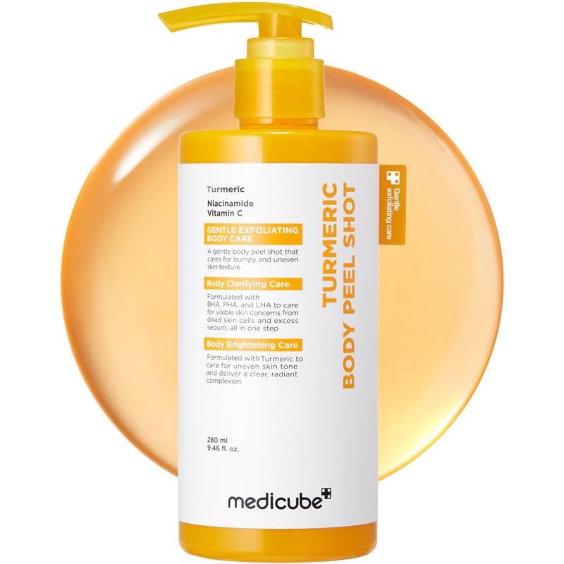 medicube Body Peel Shot with Kojic Acid and Turmeric | Gentle Body Brightening & Exfoliating Serum with BHA, LHA & PHA for Dead Skin Cells
