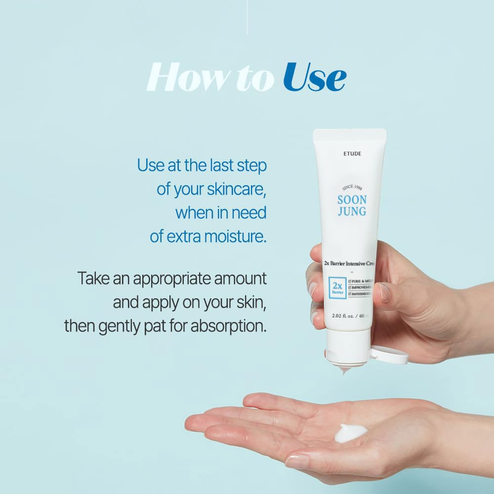 ETUDE SoonJung 2x Intensive Cream for Barrier Repair, Rich Moist, Madecassoside & Panthenol for Soothing, Face Moisturizer for Sensitive Skin