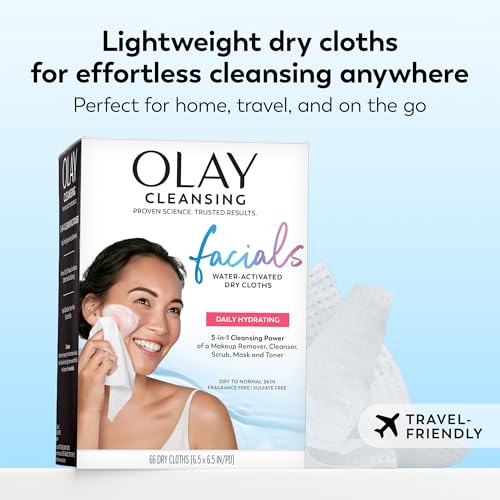Olay Makeup Remover Wipes, Daily Facials Hydrating Face Cleanser for Normal to Dry Skin