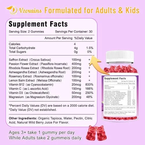 VZOXAINS 2 Pack Saffron Supplement Gummies, Sugar Free Saffron Extract with Magnesium VZOXAINS Au supplements
