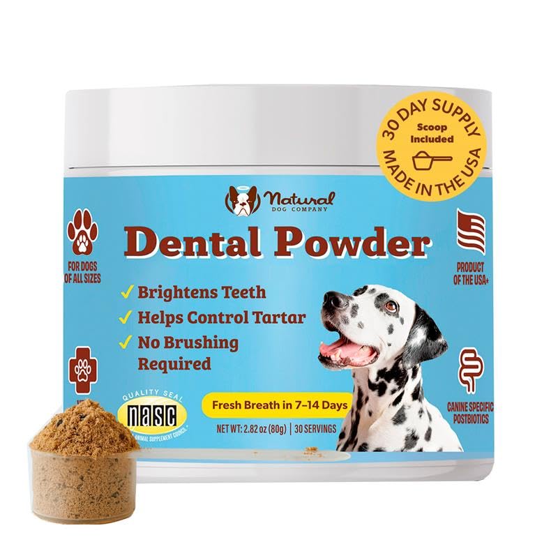 Natural Dog Company Dental Powder for Dogs – Freshens Breath & Helps Reduce Plaque & Tartar, Natural No-Brushing Canine Oral Health Postbiotic Supplement, Vet Formulated, Made in USA, 30-Day Supply Natural Dog Company Au supplements