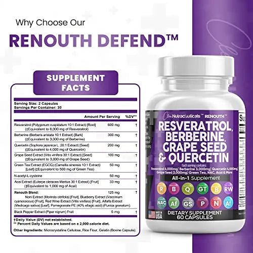 Resveratrol 6000mg Berberine 3000mg Grape Seed Extract 3000mg Clean Nutraceuticals Au supplements