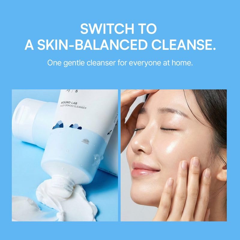 ROUND LAB 1025 Dokdo Cleanser 5.07 Fl Oz, Low pH Facial Cleanser for Sensitive Skin, Rich Soft Bubbles for Deep Cleansing and Makeup Removal