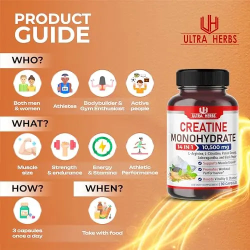 Ultra Creatine Pills Muscle Growth 9800mg Creatine Monohydrate Capsules w Ginseng ULTRA HERBS Au supplements