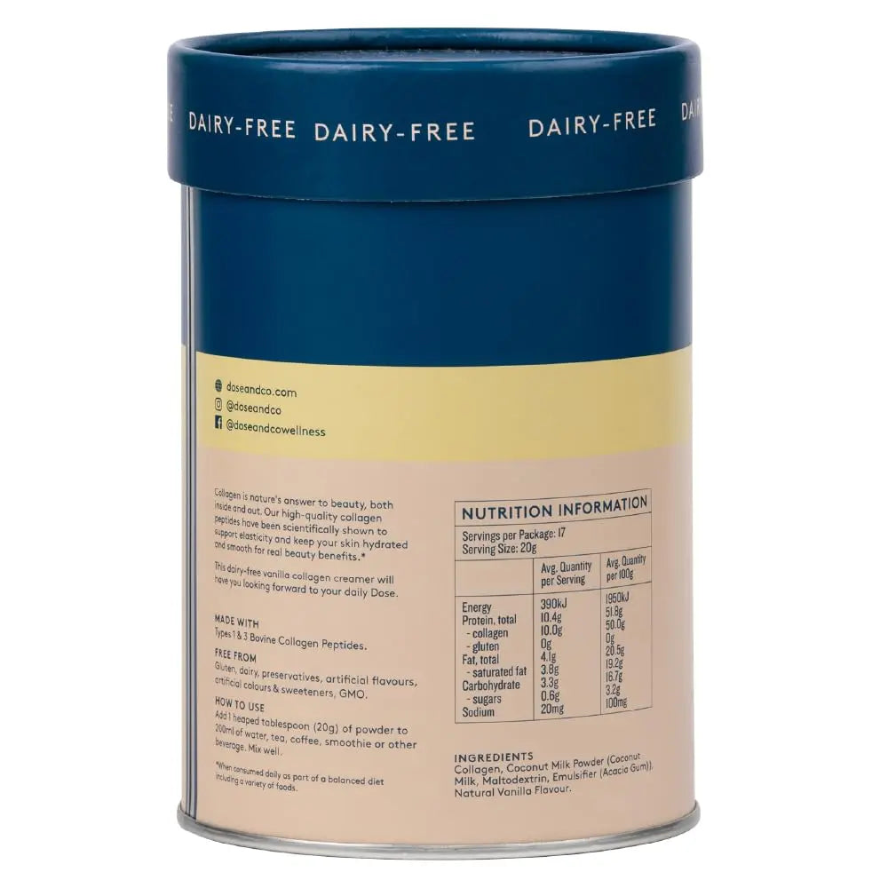 Dose & Co Dairy-Free Collagen Creamer - Vanilla 340g, Vanilla DOSE & CO Au supplements