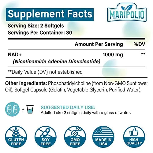 Liposomal NAD+ Supplement 1000 mg | Highest NAD Pontecy | Max Absorption | Pure NAD Maripolio Au supplements