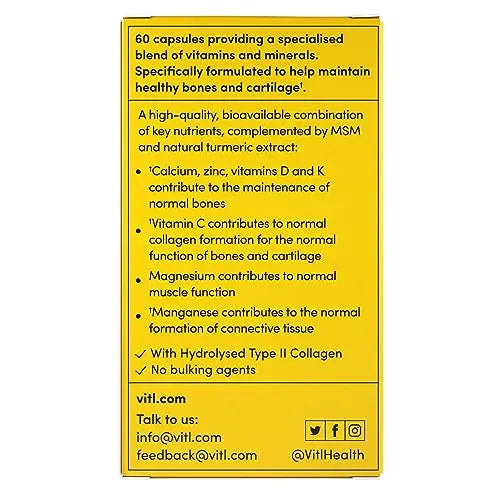 Vitl Bone & Joint Supplement - 60 Capsules - with Calcium, Manganese, Hydrolysed Type II Collagen & Turmeric - Maintenance for Joints, Bones VITL Au supplements