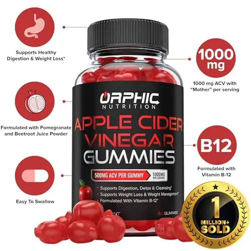 Apple Cider Vinegar Gummies with Mother- 1000mg - Supplement Formulated to Support ORPHIC NUTRITION Au supplements