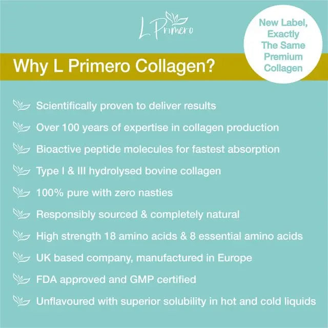 L Primero Collagen Peptides Powder 400g, Hydrolysed Unflavoured, Grass-Fed Bovine Bioactive Protein, Highly absorbable 18 Amino Acids, Keto L Primero Au supplements