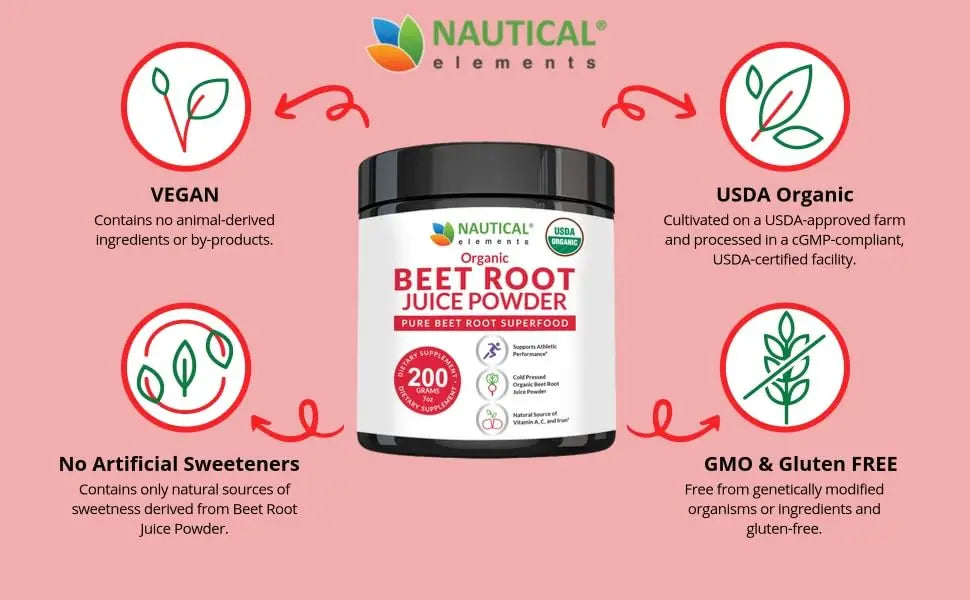 Beet Juice Powder Organic - Cold Pressed - 20:1 Concentrate - Concentrated Beet Root Nautical Elements Au supplements