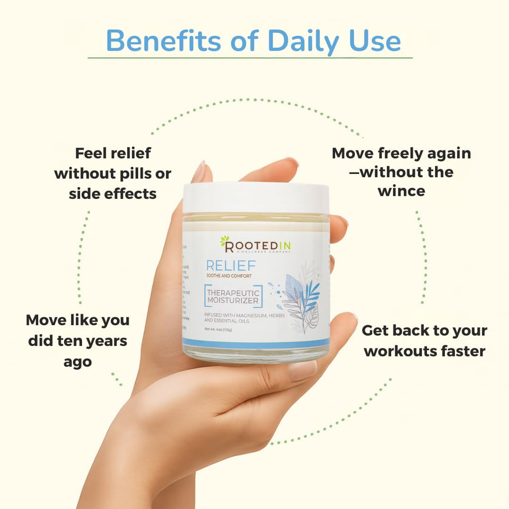 Rooted In Relief Magnesium Cream – 500mg Magnesium Chloride per Teaspoon – Enriched with Arnica, Comfrey & Botanical Blend – Targeted Muscle Support & Topical Relaxation – 4 oz Glass Jar Rooted In Au supplements