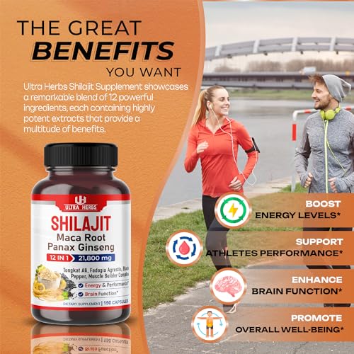 Shilajit Pure Himalayan 21,800mg - Energy Booster 85% Fulvic Acid, Maca Root ULTRA HERBS Au supplements