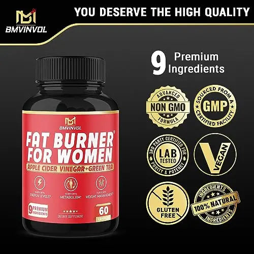 Fat Burner for Women, 9-in-1 Powerful Blend of Apple Cider Vinegar, Green Tea, Garcinia Cambogia BMVINVOL Au supplements