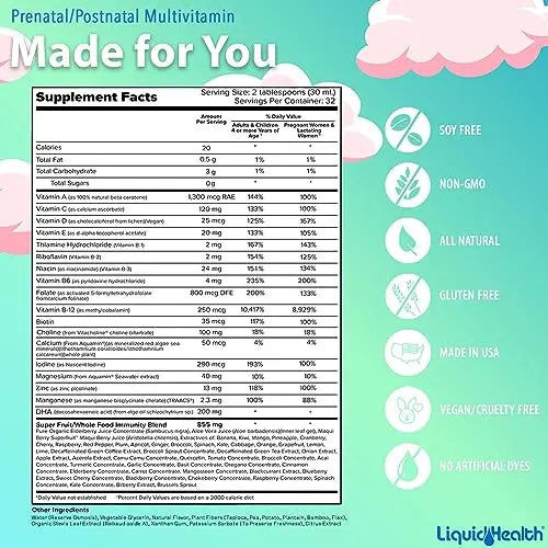 LIQUIDHEALTH Prenatal/Postnatal Multiple Liquid Women's Multivitamin with Real Folate LIQUIDHEALTH Au supplements