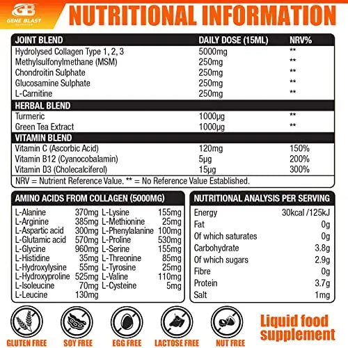 Gene Blast Body Flex, Liquid Joint Supplement w/Hydrolysed Collagen Type1 2 3 Plus Glucosamine GENE BLAST Au supplements