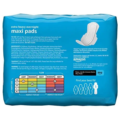 Amazon Basics Thick Maxi Pads with Flexi-Wings for Periods, Extra Heavy Overnight Absorbency Amazon Basics Au supplements