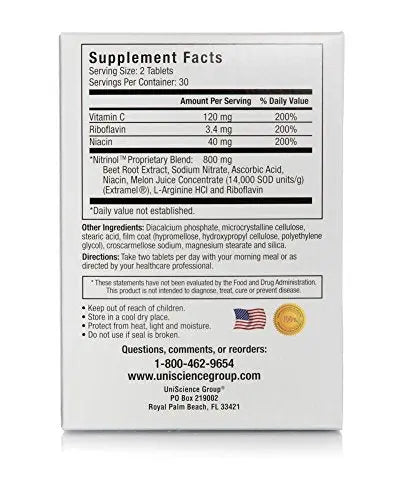 UniScience Group Nitrinol, Natural Nitric Oxide Booster with Beetroot Extract, 60 Tablets UniScience Group Au supplements