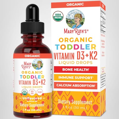 MARYRUTH'S Organics Vitamin D3 | Vitamin K2 | Vitamin D3 K2 Drops | K2 D3 Vitamin Liquid Supplement for Toddlers | Kids Supplement for Calcium Absorption