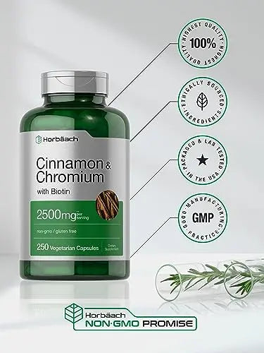 Cinnamon with Chromium Picolinate 2500mg | 250 Capsules | Plus Biotin | Vegetarian Horbäach Au supplements