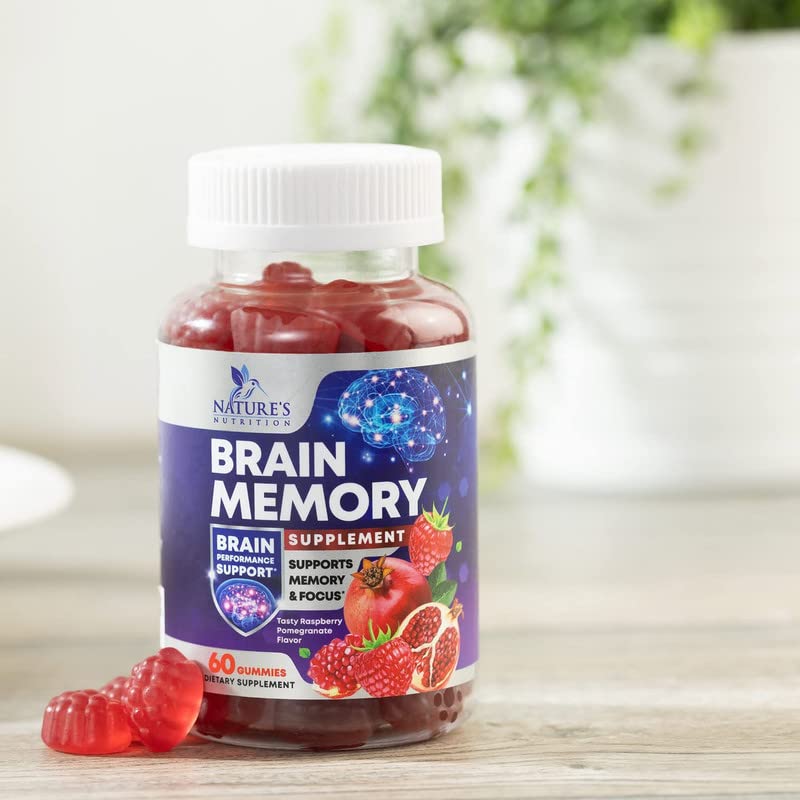 Brain Supplements for Memory & Focus Gummies - Brain Health Clarity with B6 B12 & Phosphatidylserine - Natural Nootropics Cognitive Concentration & Alertness Support Vitamins - 60 Vegan Gummies Nature's Nutrition Au supplements